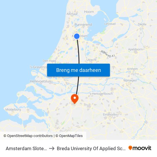 Amsterdam Sloterdijk to Breda University Of Applied Sciences map
