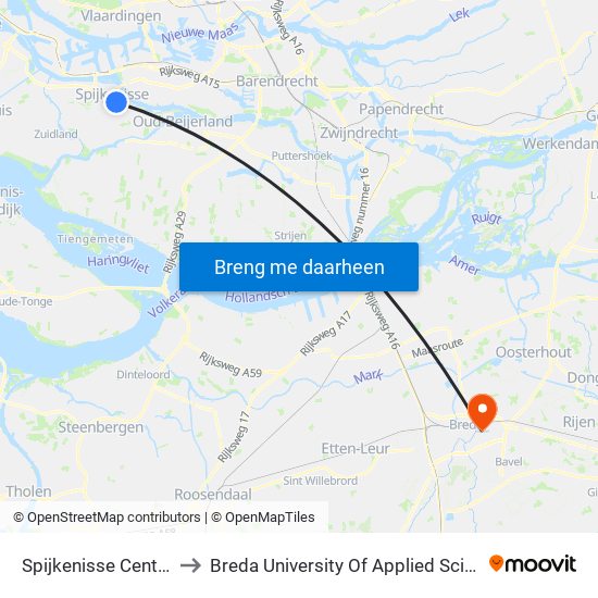 Spijkenisse Centrum to Breda University Of Applied Sciences map