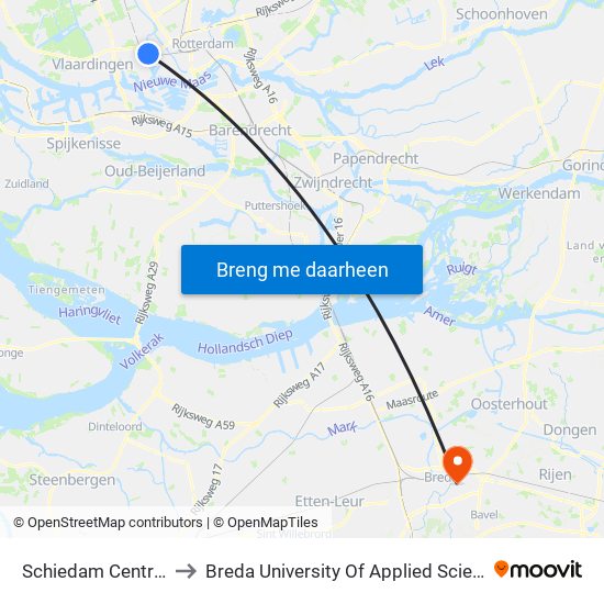 Schiedam Centrum to Breda University Of Applied Sciences map