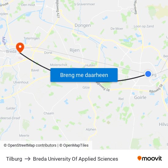 Tilburg to Breda University Of Applied Sciences map