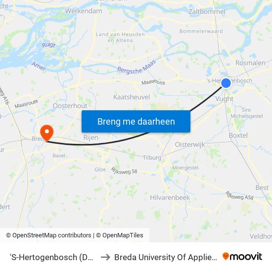 'S-Hertogenbosch (Den Bosch) to Breda University Of Applied Sciences map