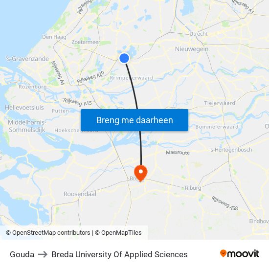Gouda to Breda University Of Applied Sciences map
