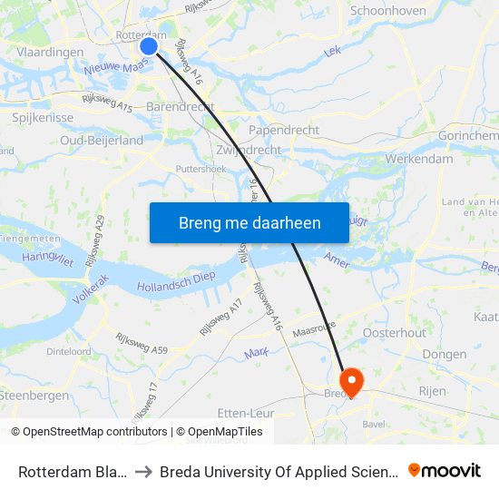 Rotterdam Blaak to Breda University Of Applied Sciences map