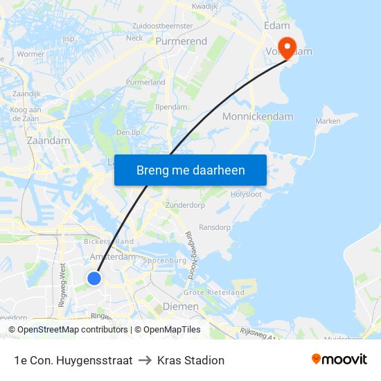 1e Con. Huygensstraat to Kras Stadion map