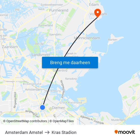 Amsterdam Amstel to Kras Stadion map