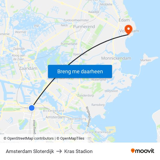 Amsterdam Sloterdijk to Kras Stadion map