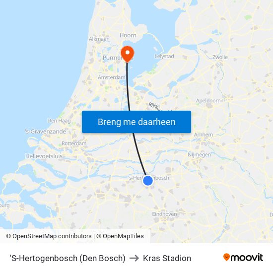 'S-Hertogenbosch (Den Bosch) to Kras Stadion map