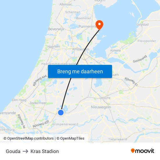 Gouda to Kras Stadion map