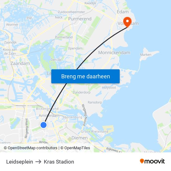 Leidseplein to Kras Stadion map