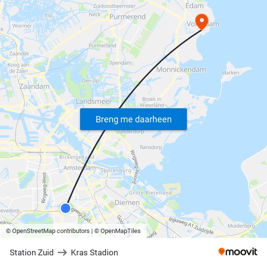 Station Zuid to Kras Stadion map