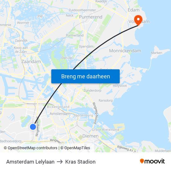 Amsterdam Lelylaan to Kras Stadion map