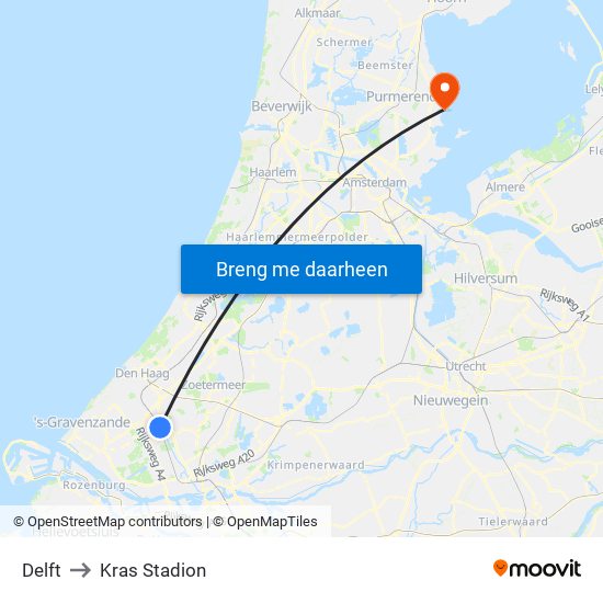 Delft to Kras Stadion map