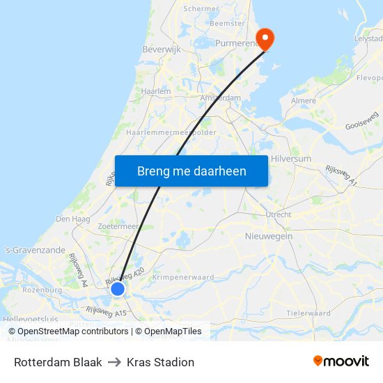 Rotterdam Blaak to Kras Stadion map