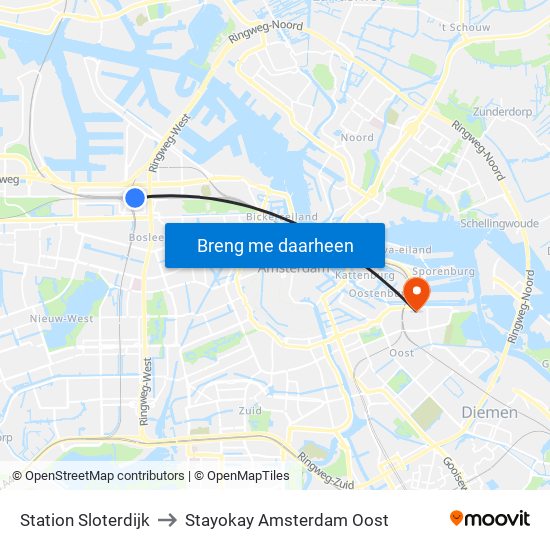 Station Sloterdijk to Stayokay Amsterdam Oost map