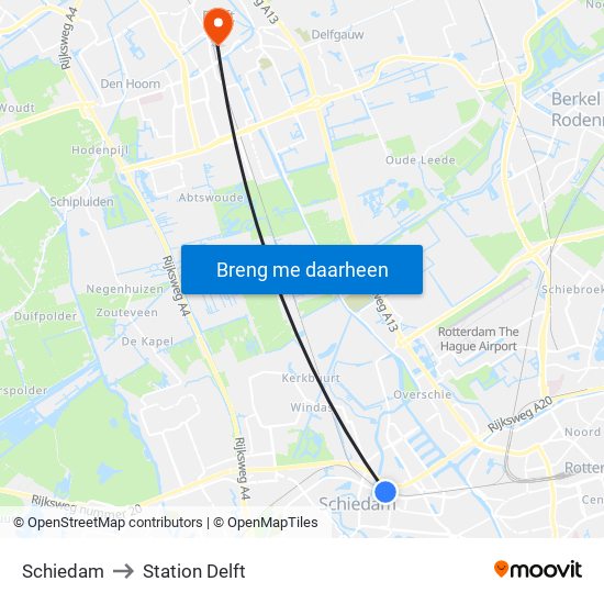 Schiedam to Station Delft map