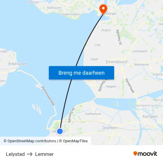 Lelystad to Lemmer map