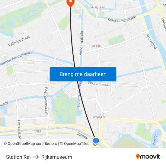 Station Rai to Rijksmuseum map