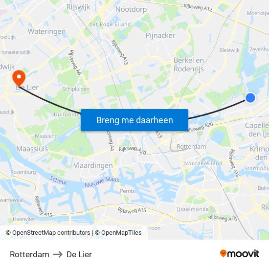 Rotterdam to De Lier map