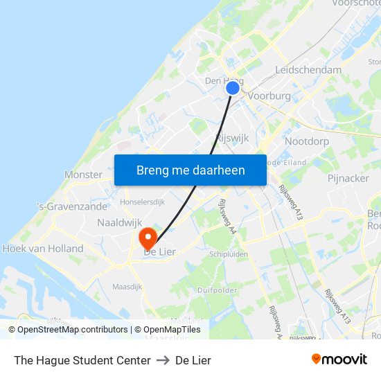 The Hague Student Center to De Lier map