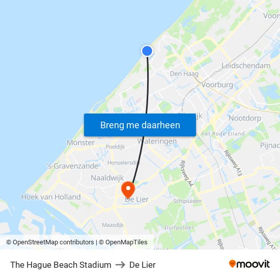 The Hague Beach Stadium to De Lier map