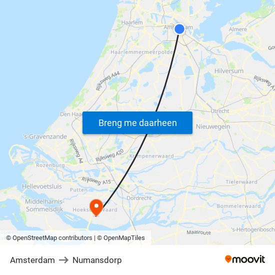 Amsterdam to Numansdorp map