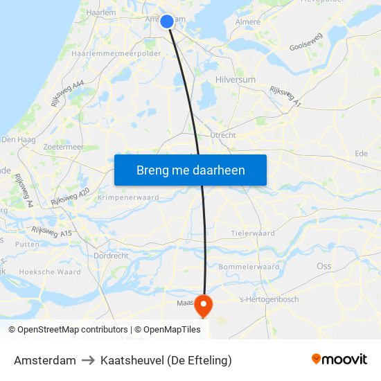 Amsterdam to Kaatsheuvel (De Efteling) map