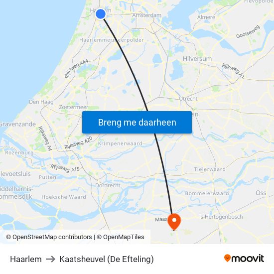Haarlem to Kaatsheuvel (De Efteling) map