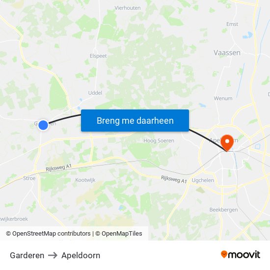 Garderen to Apeldoorn map