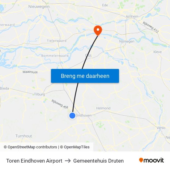 Toren Eindhoven Airport to Gemeentehuis Druten map