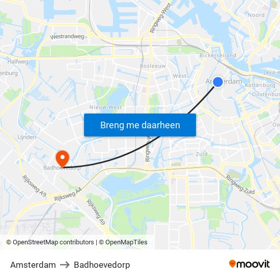 Amsterdam to Badhoevedorp map