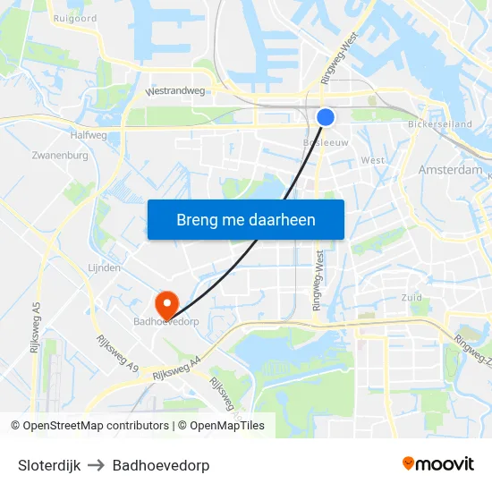 Sloterdijk to Badhoevedorp map