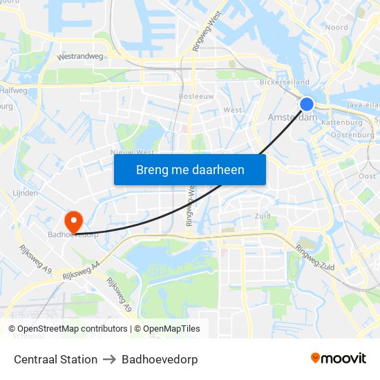 Centraal Station to Badhoevedorp map