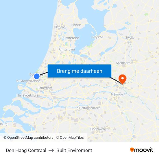 Den Haag Centraal to Built Enviroment map