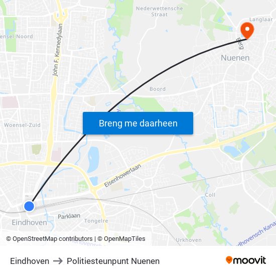 Eindhoven to Politiesteunpunt Nuenen map