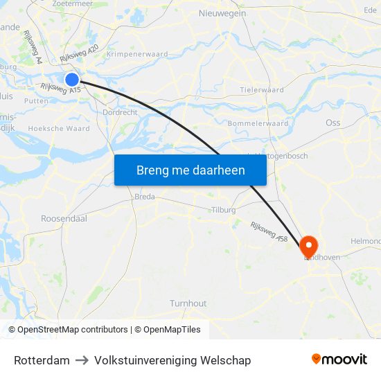 Rotterdam to Volkstuinvereniging Welschap map