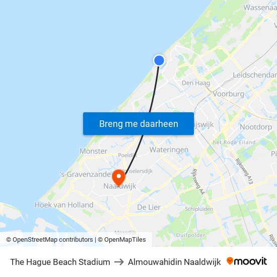 The Hague Beach Stadium to Almouwahidin Naaldwijk map