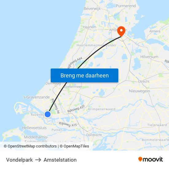 Vondelpark to Amstelstation map