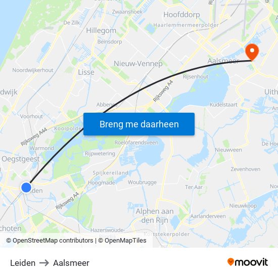 Leiden to Aalsmeer map