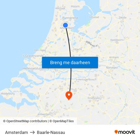 Amsterdam to Baarle-Nassau map