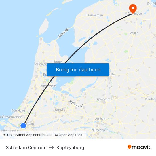 Schiedam Centrum to Kapteynborg map
