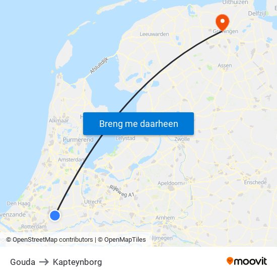 Gouda to Kapteynborg map