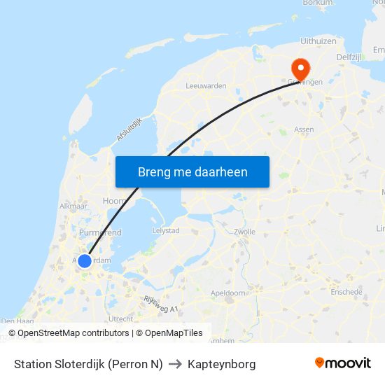 Station Sloterdijk (Perron N) to Kapteynborg map