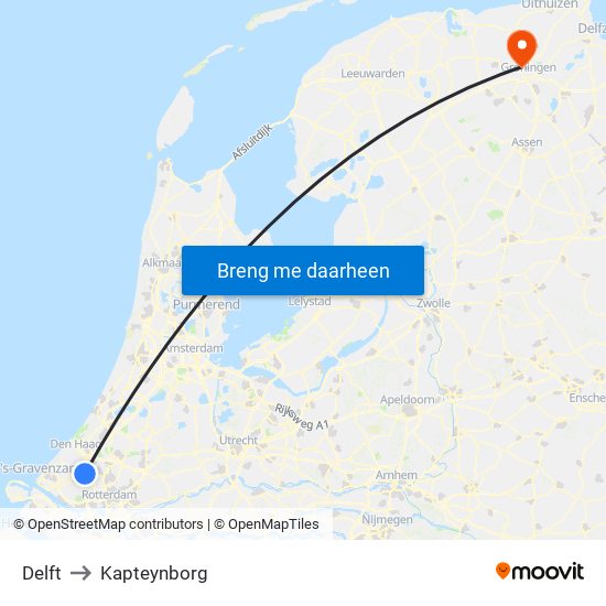 Delft to Kapteynborg map