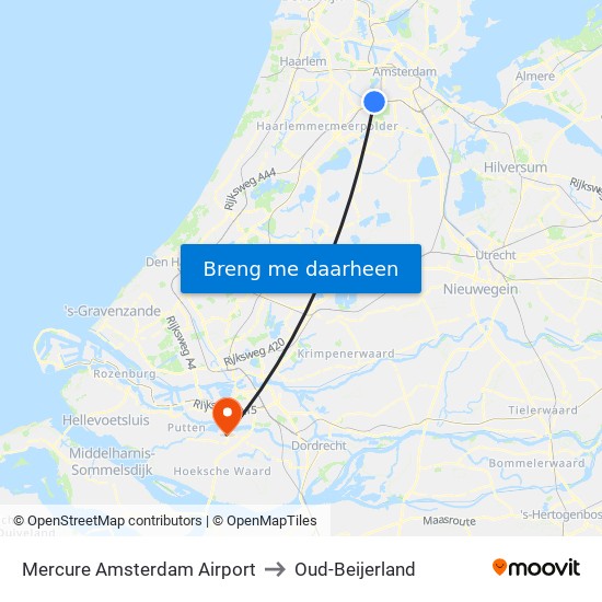 Mercure Amsterdam Airport to Oud-Beijerland map