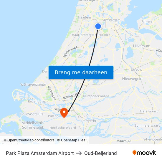 Park Plaza Amsterdam Airport to Oud-Beijerland map