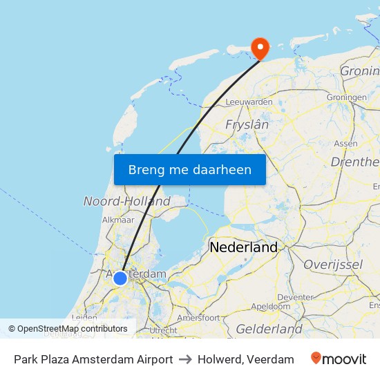 Park Plaza Amsterdam Airport to Holwerd, Veerdam map