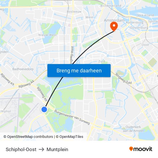 Schiphol-Oost to Muntplein map