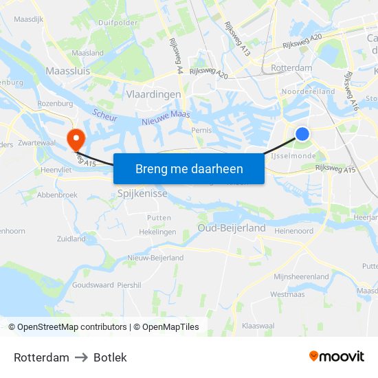 Rotterdam to Botlek map