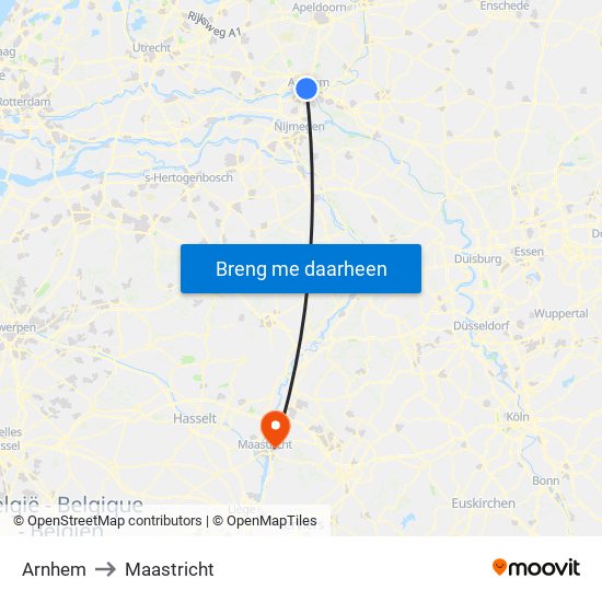 Arnhem to Maastricht map