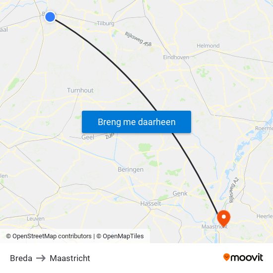 Breda to Maastricht map